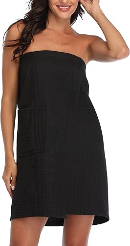 Miniatura 2 de Toalla de baño para mujer, bata de baño de gofre, toalla de spa con cierre ajustable, de secado rápido, ligera