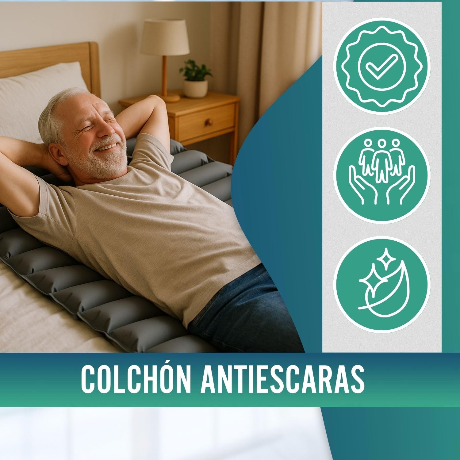OrtoPrime Colchón Antiescaras 90x190x10cm con 12 Celdas - Colchón Antiescaras ERGONÓMICO Colchon para Cama Articulada Suave y Cómodo - Anti úlceras para Cama con Cintas Ajustables