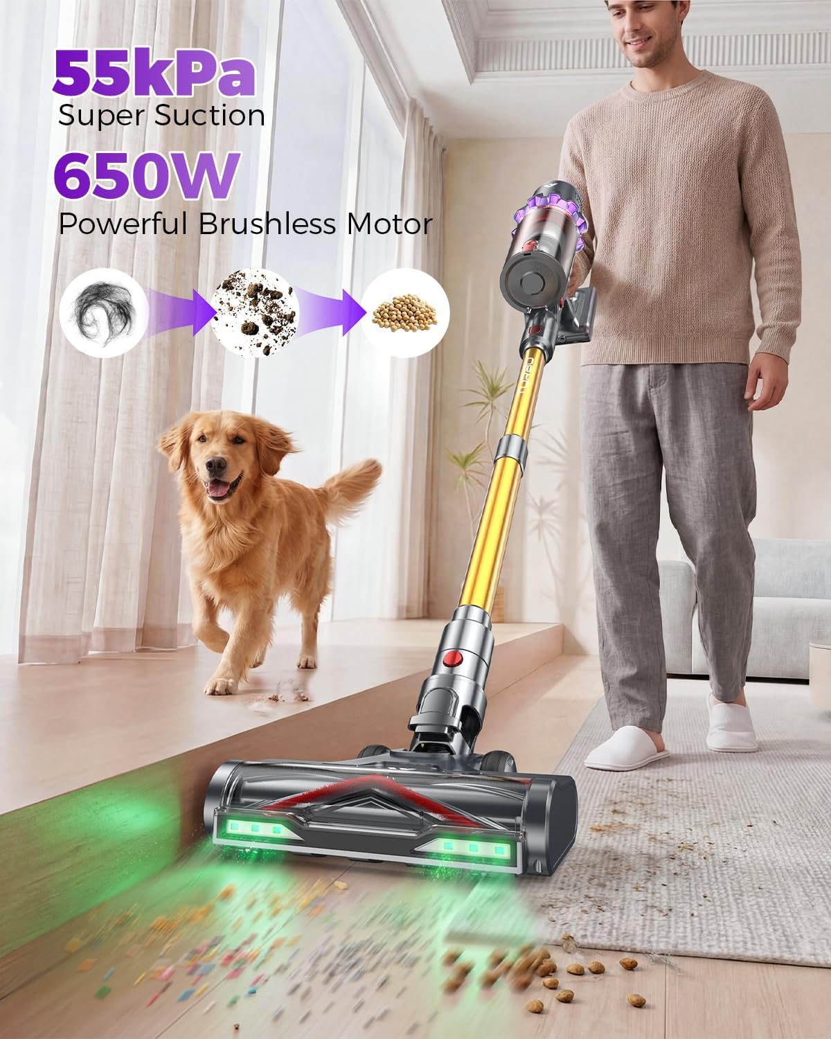 Coovy SU7 Ultra Cordless Vacuum Cleaner, 55KPa/650W 80Mins Runtime Powerful Suction Stick Vaccum for Whole-House Cleaning, Self-Standing Anti-Tangle Vac for Hard Floors Carpet Pet Hair, Ultra Version thumbnail