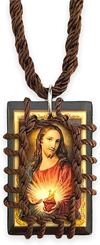 Sagrado Corazón de Jesús Collar Escapulario de Madera Marrón Escapulario Café Madera Sagrado Corazon de Jesús, Madera, No es una piedra preciosa