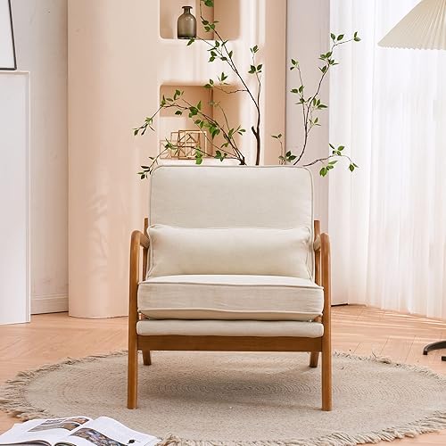Miniatura 3 de Karl home Silla Accent moderna de mediados de siglo con almohada, tapizada con marco de madera maciza y cojín suave para sala de estar, dormitorio,