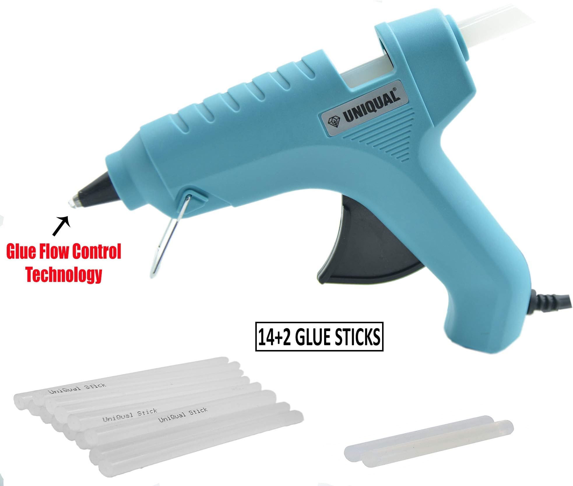 UniQual PowerShot 40W Hot Glue Gun with 16 Glue Sticks 14+2) for Industrial, DIY, Home Use