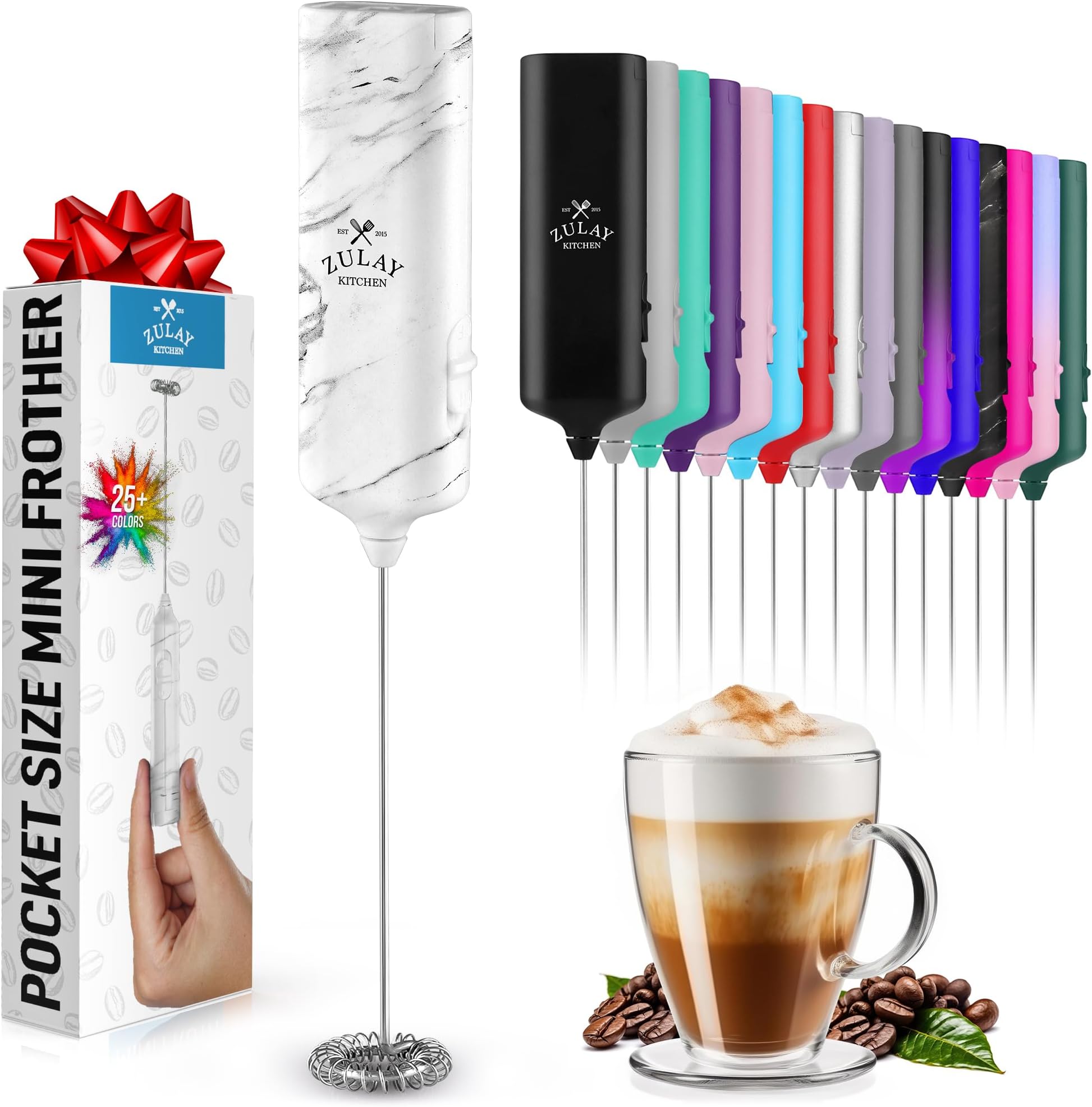 Mini & Mighty Milk Frother Wand – Powerful Handheld Coffee Frother, Battery Operated Drink Mixer – Compact Pocket Size – Detachable Whisk for Latte, Cappuccino, Matcha, Hot Chocolate