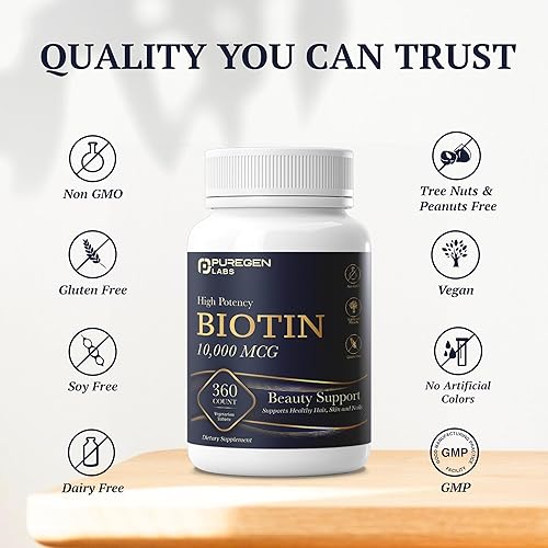 Miniatura 5 de Puregen Labs Biotin 10,000 MCG apoya la salud del cabello, la piel y las uñas - Soporte de belleza de alta potencia - Sin OMG, sin gluten | 360