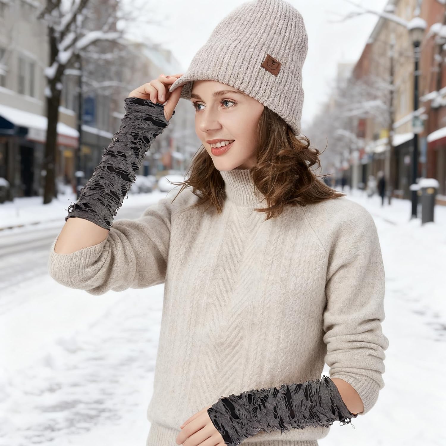 2 Pairs Punk Fingerless Gloves Broken Slit Arm Warmers Ripped Gothic Gloves for Women Men Goth Rock Halloween Costume - Image 5