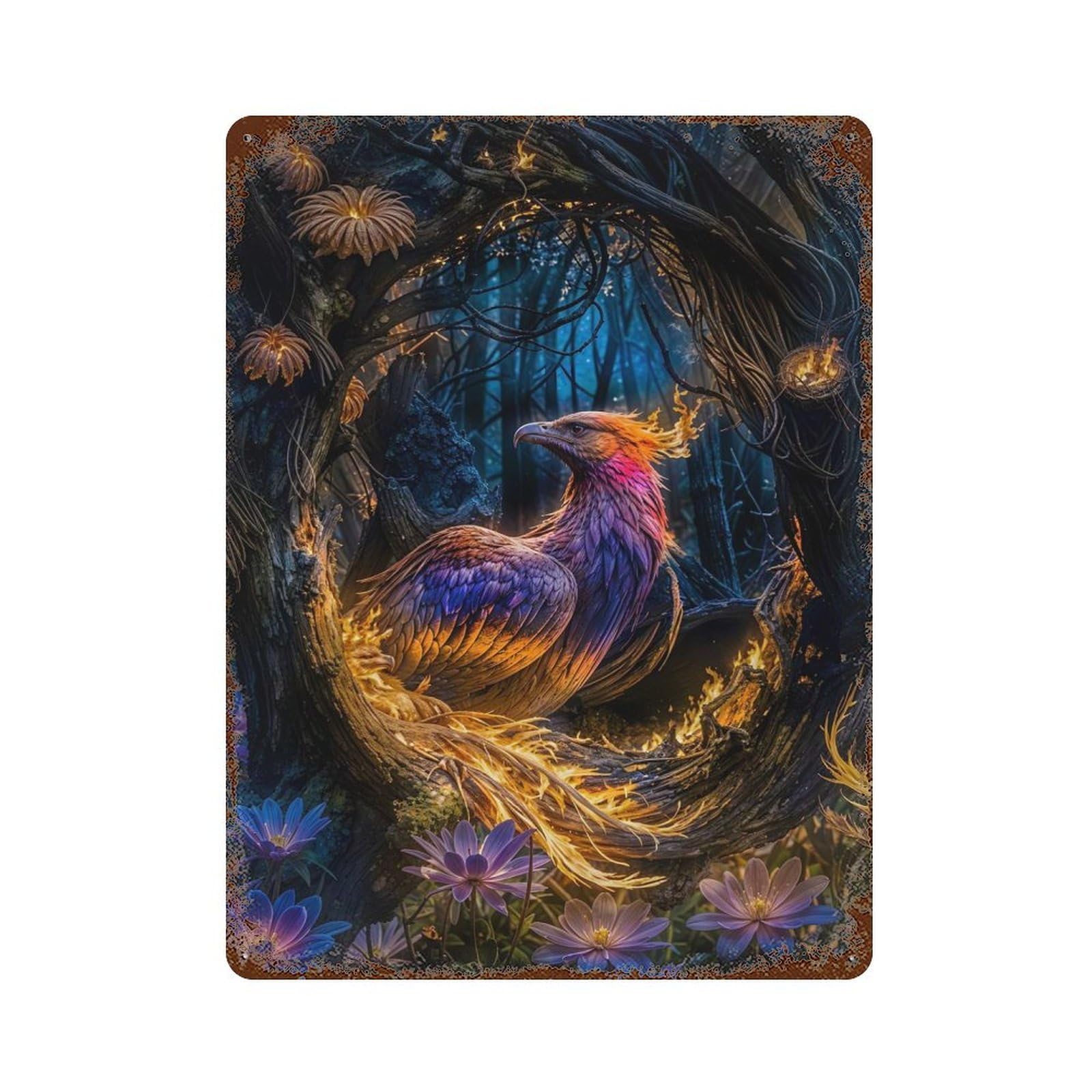 Rust Effect Phoenix in Forest Retro Metal Sign 15.7"x11.8", Classic Wall Plaque for Cafe, Home Bar And Lounge Decor