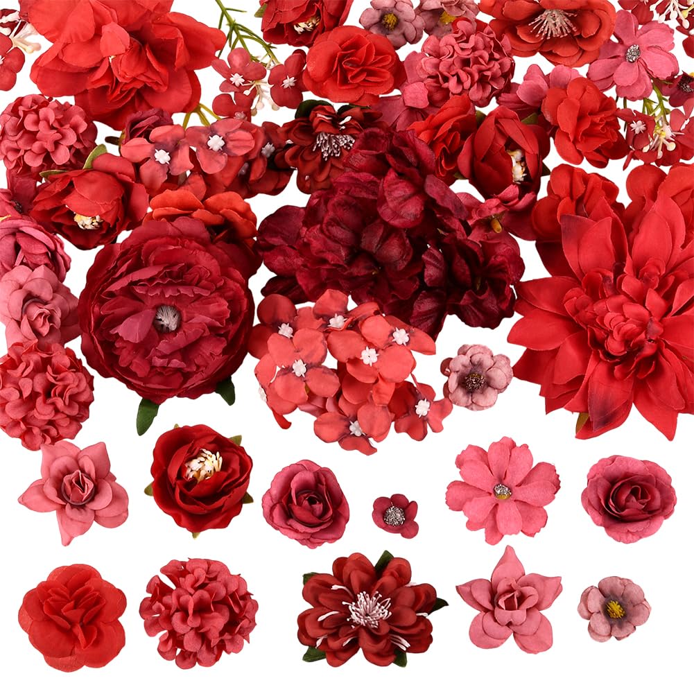 Fleurs artificielles rouges haut de gamme en tissu de soie pour compositions florales