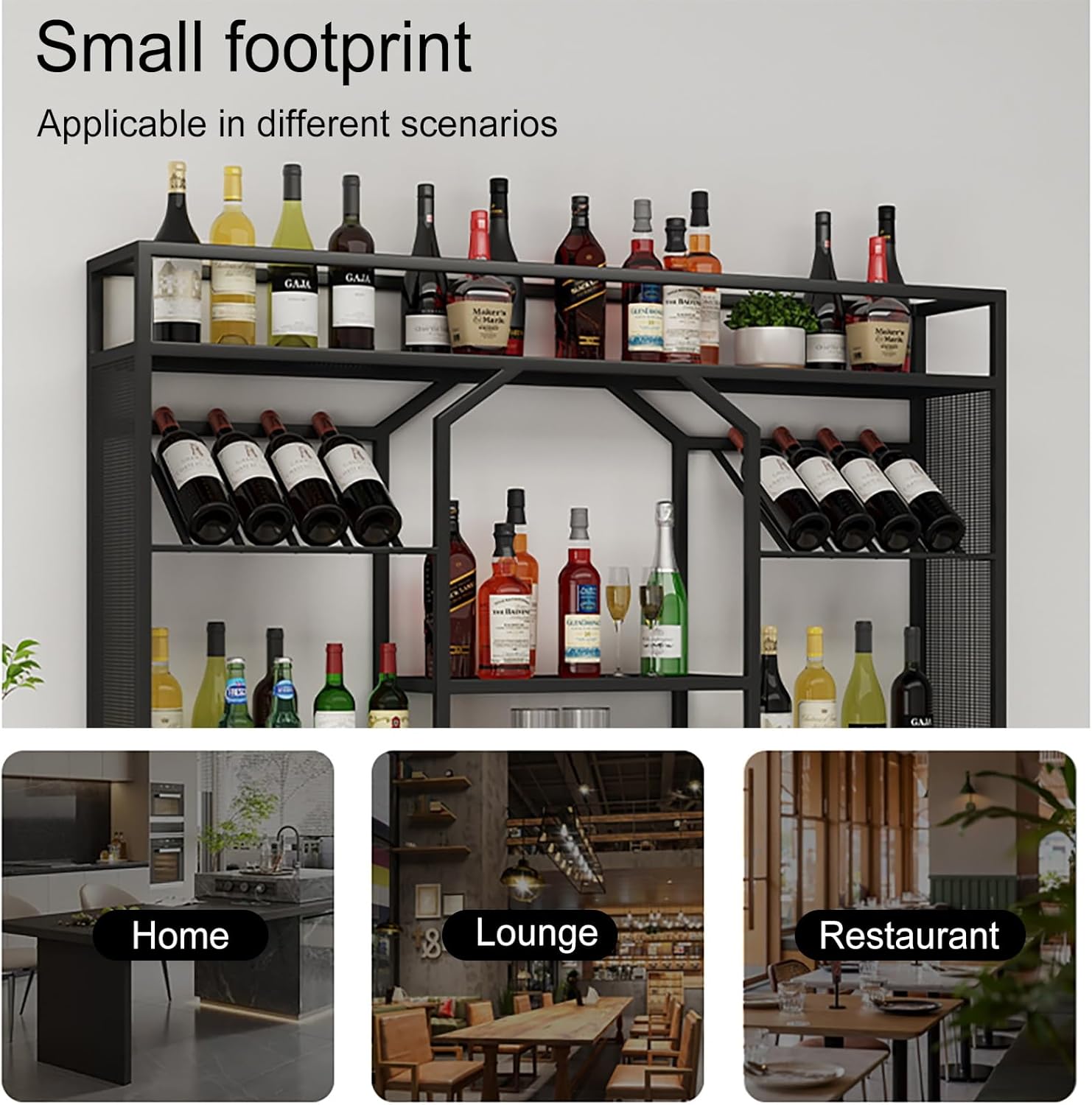 Large Capacity Wall Mounted Wine Rack, Metal Hanging Bar Shelves with Glass Holder, Multifunctional Storage for Kitchen, Living Room, Home Décor (Black, 39x10x31in)