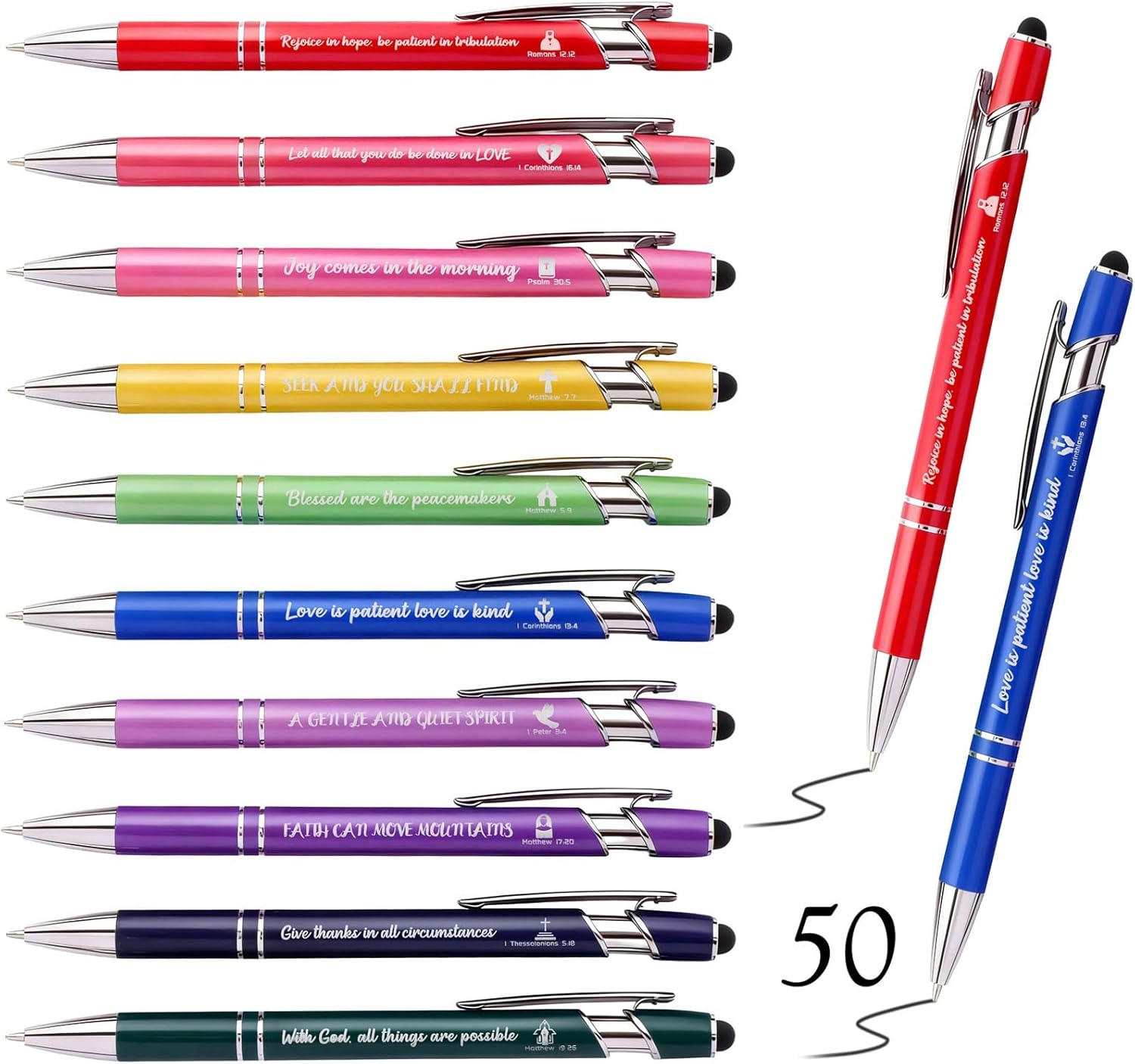 Christian Bible Verse Pens - Scripture Pens Bulk Gift for Church Members, Friends & Family on Christmas (50 Count)