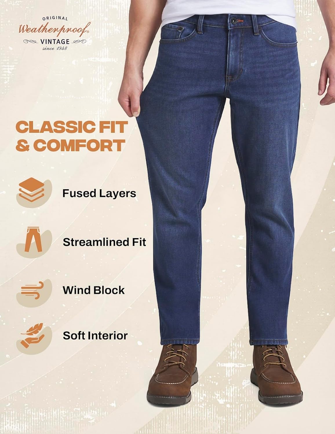 Weatherproof Vintage Fleece Lined Jeans Men - Regular Fit | Soft & Warm, Cold Weather Insulated Fleece Winter Pants for Men - Image 6