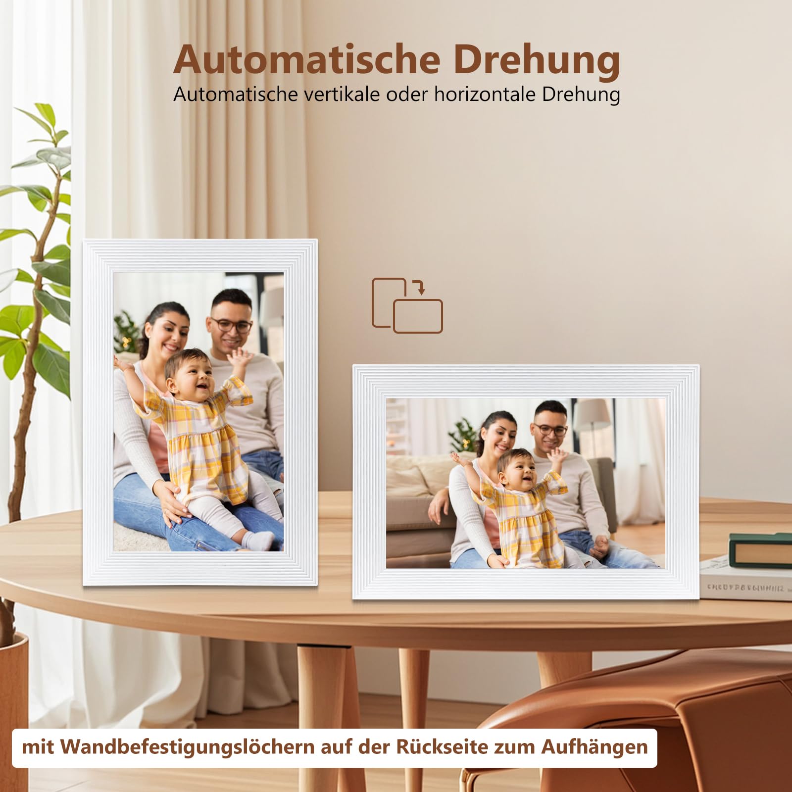 Digitaler Bilderrahmen WLAN Frameo.10,1 Zoll 1280×800 IPS-Touchscreen.16GB WiFi Digital Photo Frame.Fotos und Videos über die Frameo-App teilen.Weiß.