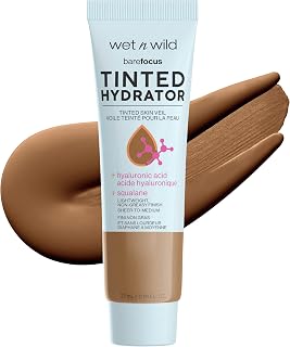wet n wild Bare Focus Tinted Hydrator Tinted Skin Veil, Lightweight Buildable Coverage with Hyaluronic Acid & Vegan Squalane, Semi-Matte Finish, Cruelty-Free - Deep