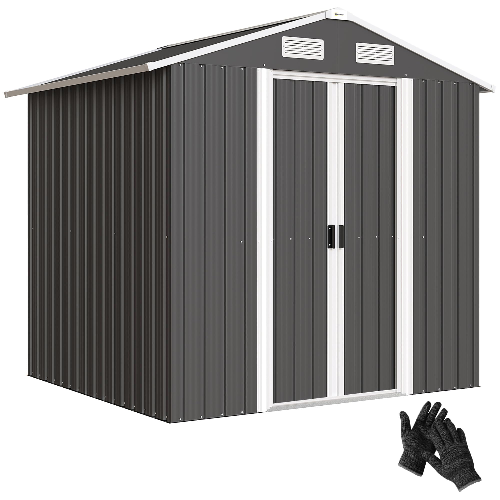 Outsunny Casetta da Giardino 2.8m² Acciaio Zincato con Prese d'Aria, Capanno Attrezzi 2 Porte Scorrevoli, 195.5x158.5x188 cm, Nero