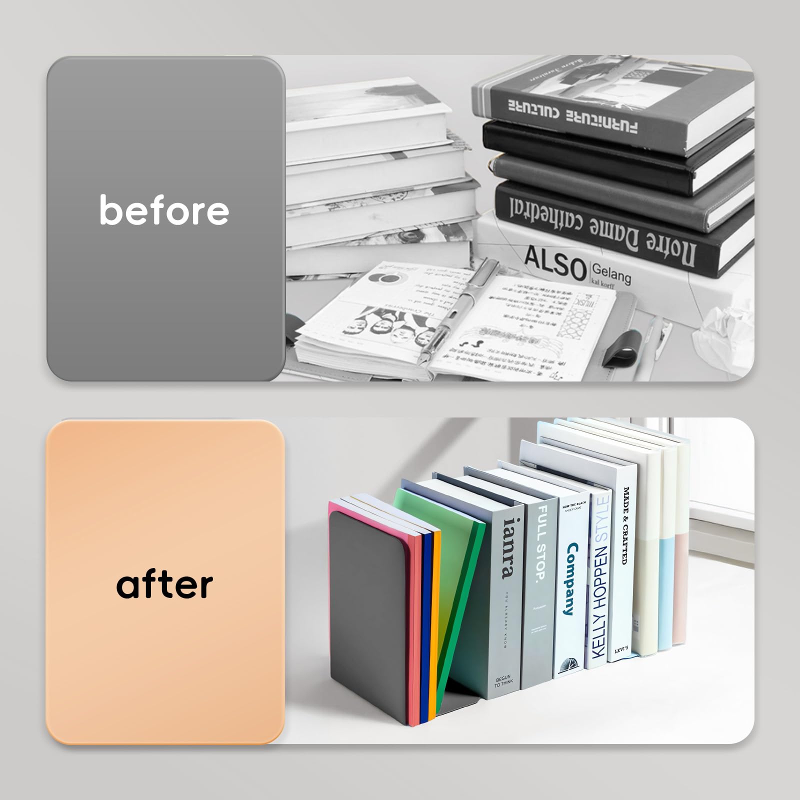 M&G Buchstützen 1 Paar, schwarz, große Metall-Buchstützen für Regale, L-Typ-Buchstopper für schwere Bücher, rutschfester Buchständer für Büro, Zuhause, Schulbedarf