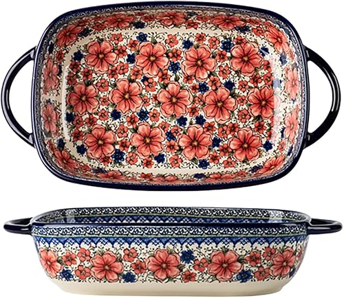 Cacerola de cerámica de estilo vintage para hornear, bandeja para hornear lasaña con asas para hornococinacocina-1 unidad, gran capacidad, 60 onzas