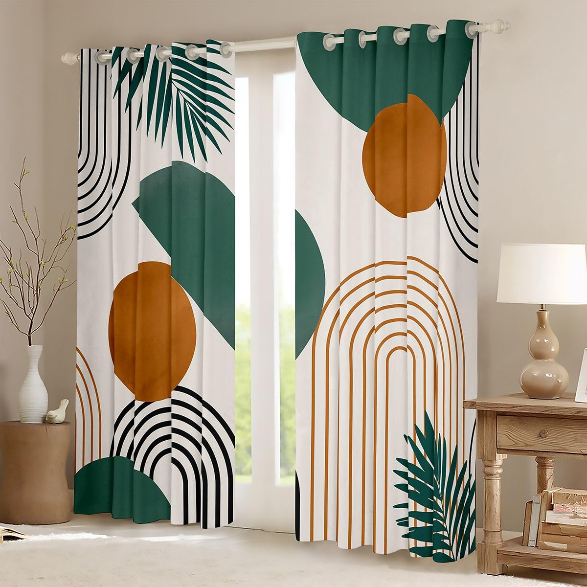Homewish Abstrakcyjne zasłony zaciemniające z połowy wieku, 117 x 137 cm, nowoczesne geometryczne okręgi, zasłony na przelotkach do salonu, sypialni, sztuka vintage, 2 panele