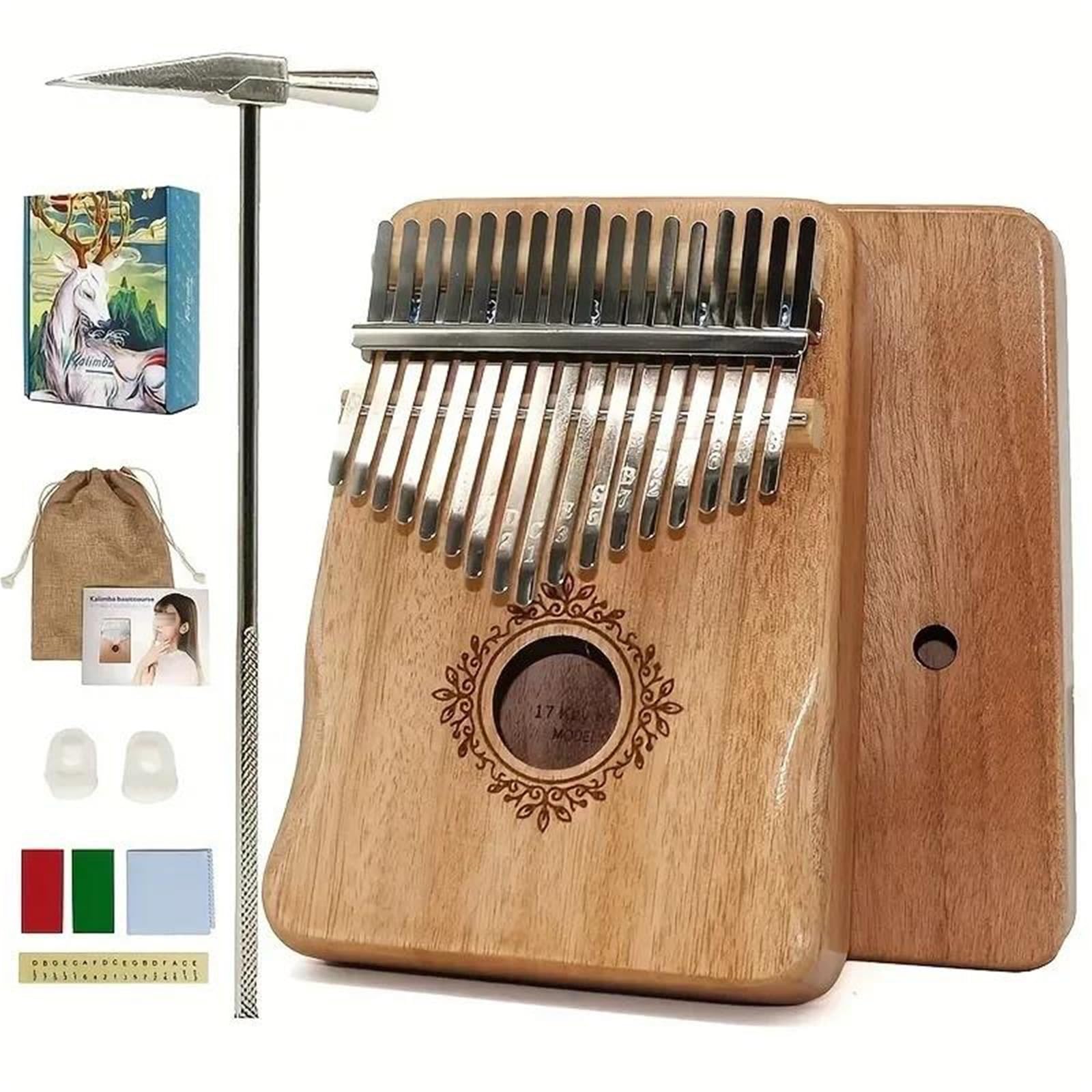 17 Tasten Kalimba Daumenklavier Holzkörper Tragbares Fingerklavier Lernbuch Musikinstrument Für Musikliebhaber Fingerklaviere(Brown)