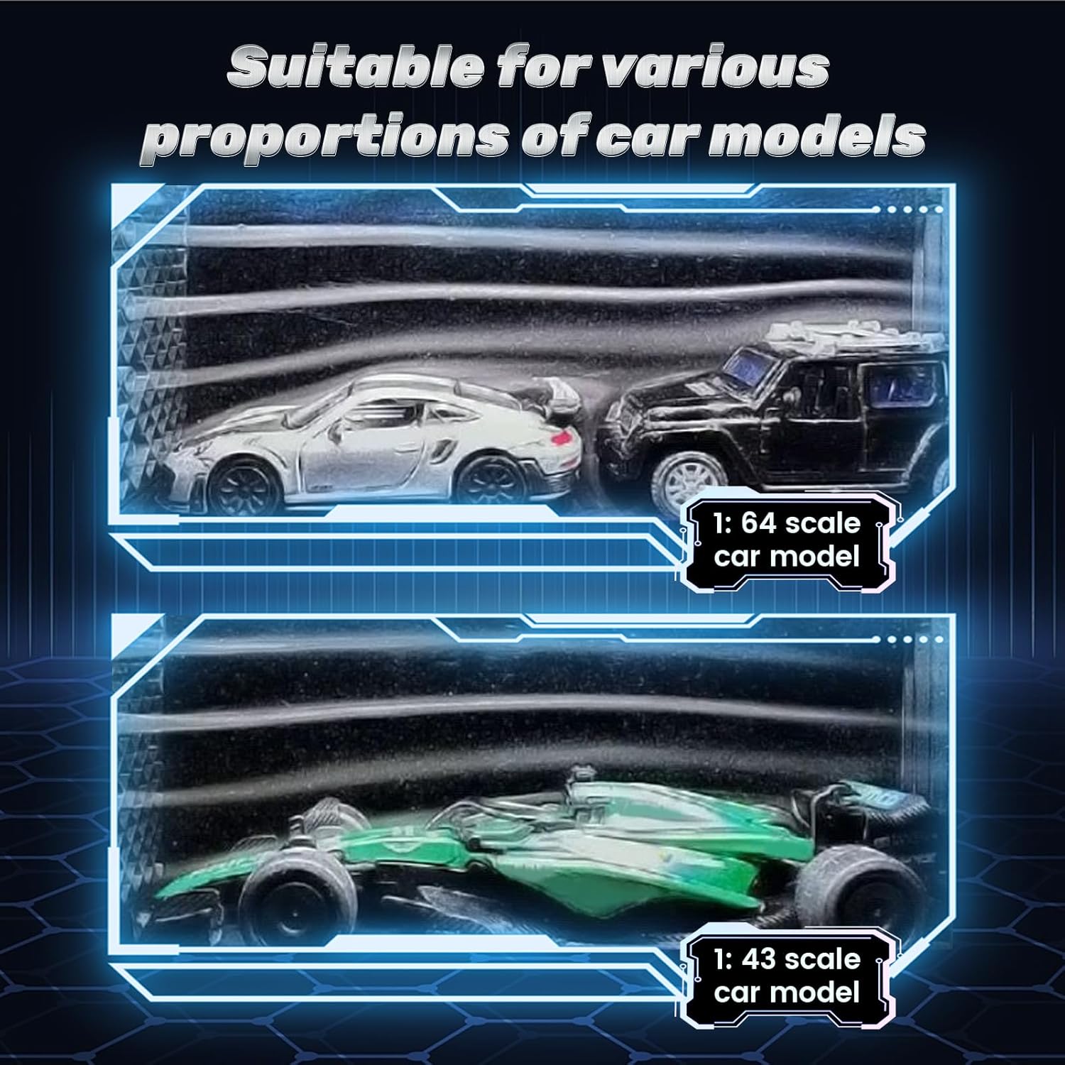 Desktop Wind Tunnel for 1:64 Diecast Cars, Mini Airflow Display with Water Mist Effect, USB-C Model Car Showcase for Collectors, Photography, Desk Display, Black