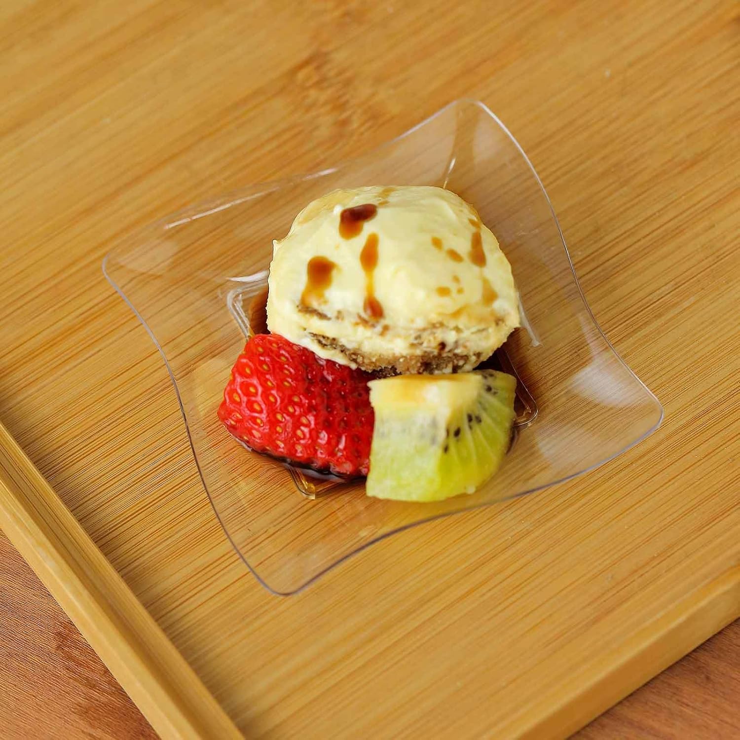 Efavormart 24 Pack 3" Clear Mini Plastic Appetizer Plates, Wavy Rim Square Disposable Tasting Plates for Dessert, Sushi and Catering Events Parties Wedding
