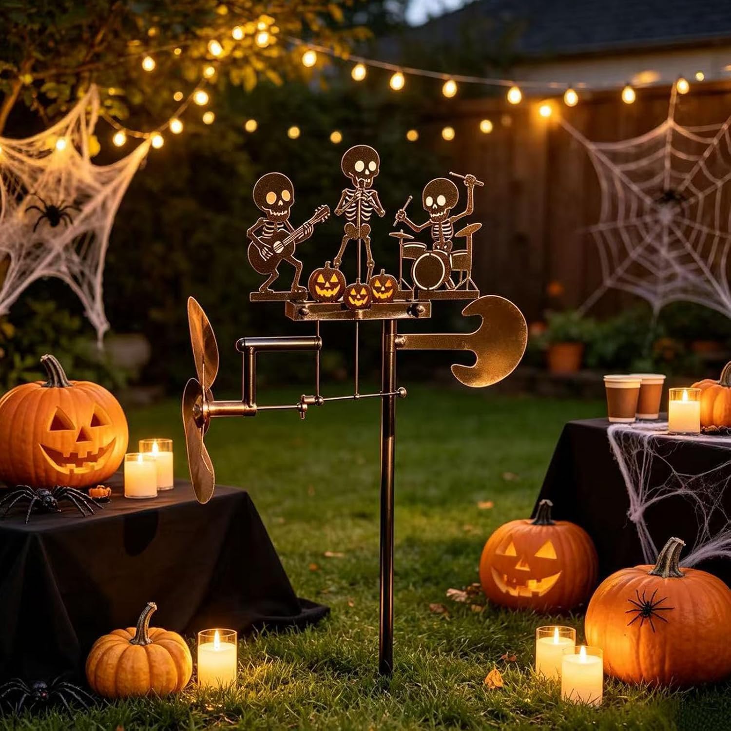 Esqueleto De Halloween, Baterista De Metal, Molinillo De Viento Cinético (2Pcs)