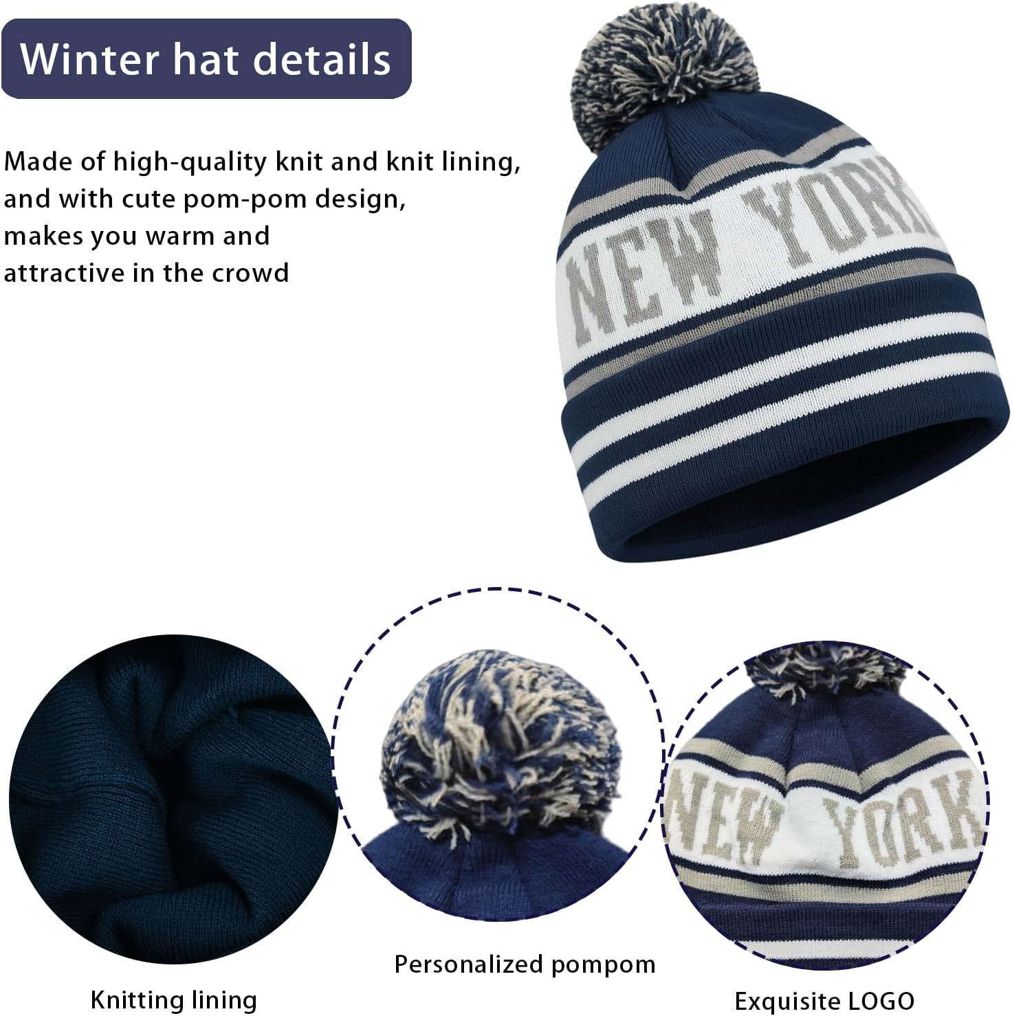 Vintage Classic Skull Cap Beanie Hat Cuffed Winter Hat Knit Comes with Warm Gloves Gifts for Unisex Fans - Image 2