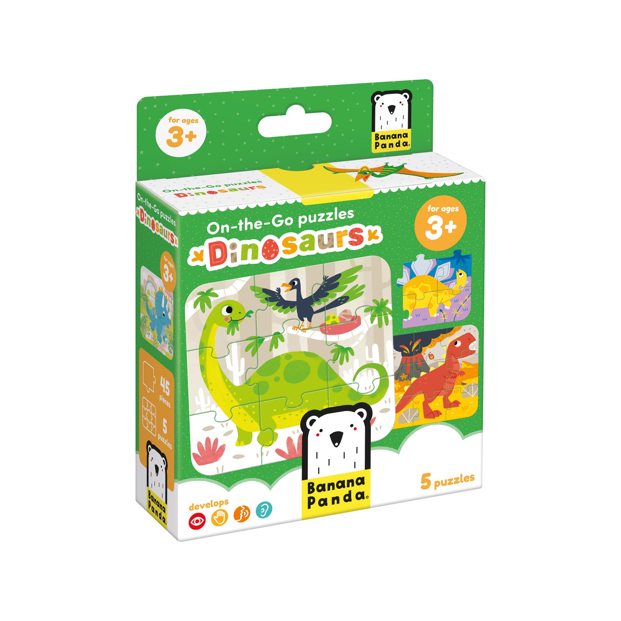Banana Panda On-the-Go Puzzle dinosaurs 3+ - FIVE puzzles of 9 pieces - Fun dino puzzle toys
