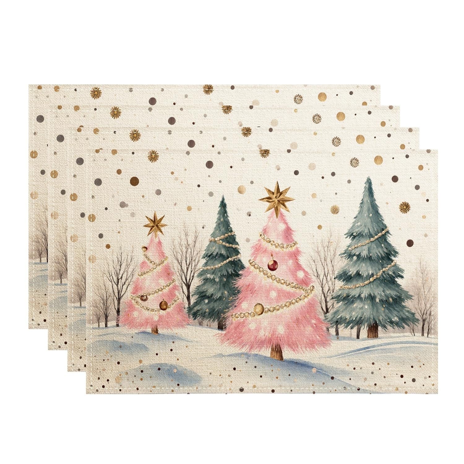 Christmas Tree Placemats, Fanciful Rustic Holiday Place Mats for Dining Table, Winter Festive Non-Slip Washable Indoor Outdoor Kitchen Party Decorative Placemat Set of 4