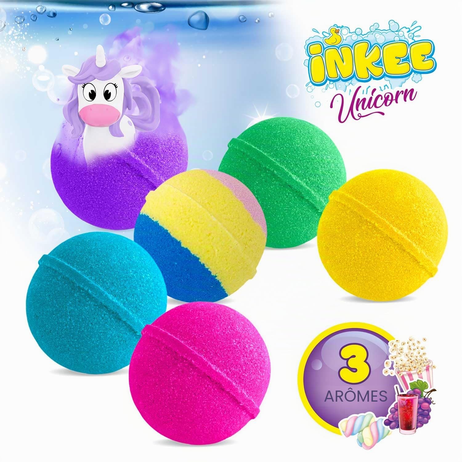INKEE Boîte cadeau licorne | Boîte de 6 bombes de bain pour enfants avec surprise, 6 boules de bain avec figurines de licorne en 6
