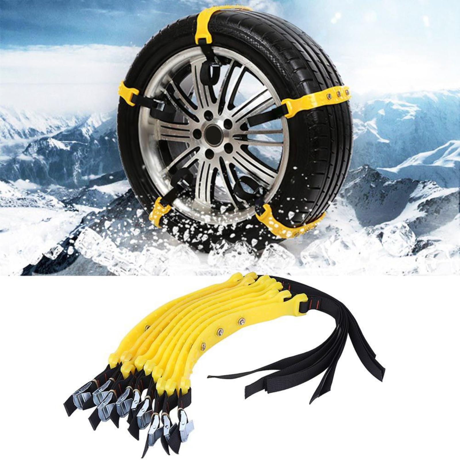 Catene Neve con Cintura Antiscivolo, Trazione con Chiodi in Lega Resistente Universale in TPU Addensato per Strada Ghiacciata, Fango di Neve, Larghezza Pneumatico 185mm 225