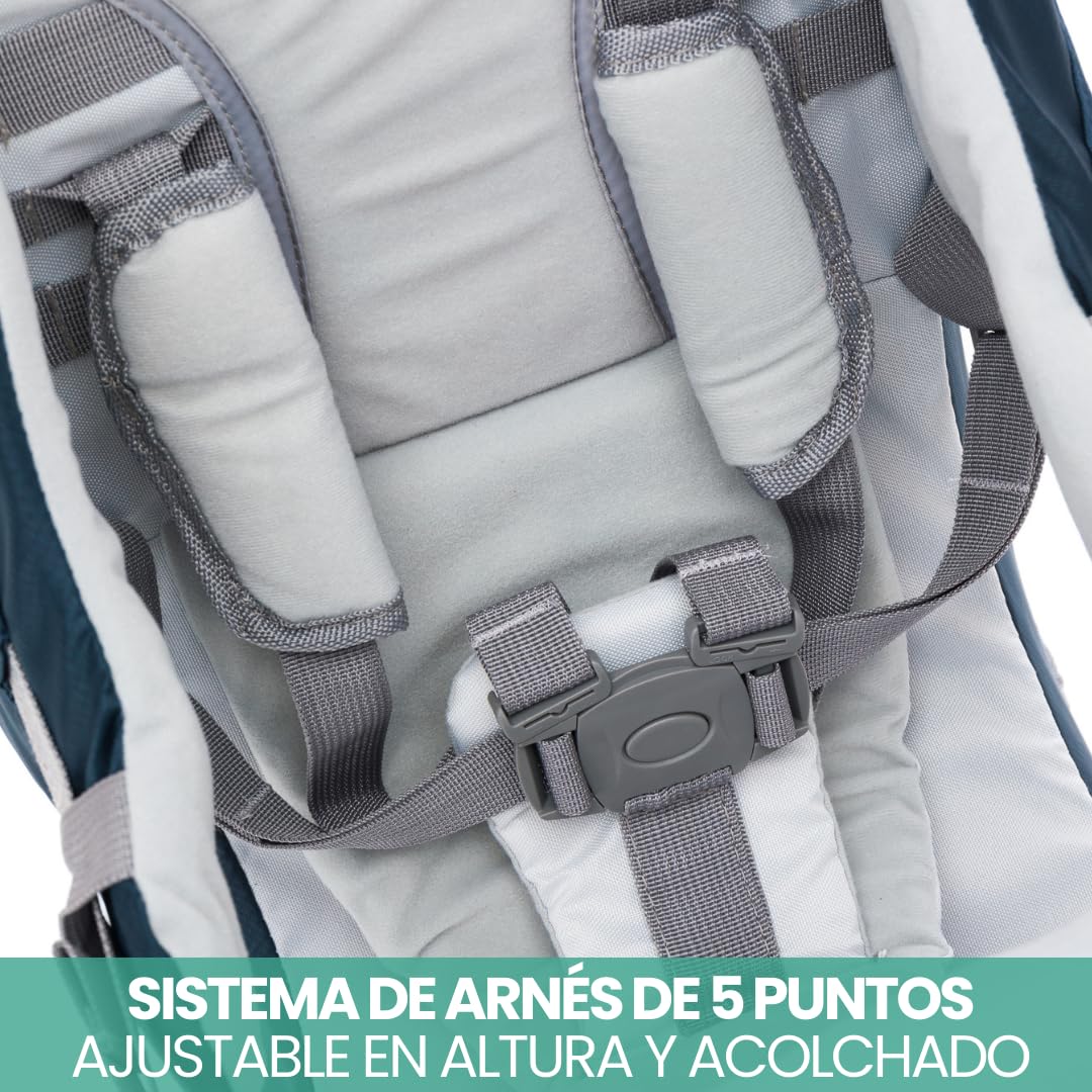 Fillikid Mochila Portabebés Senderismo - Portabebes Trekking desde 6 Meses hasta 18 kg, Mochila Bebe con Protección Solar, Mochila Infantil y Compartimentos de Almacenamiento - Azul/Gris