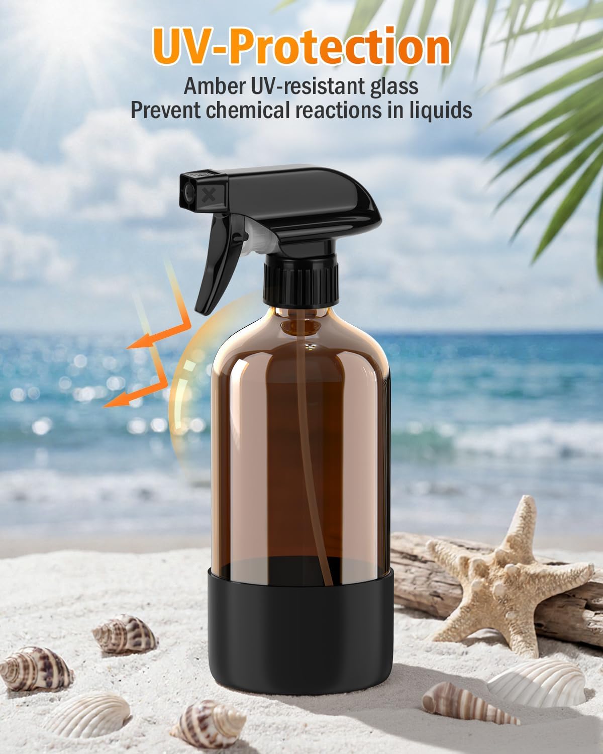Amber Glass Spray Bottles - 2 Pack 16 oz Spray Bottles for Cleaning, Hair