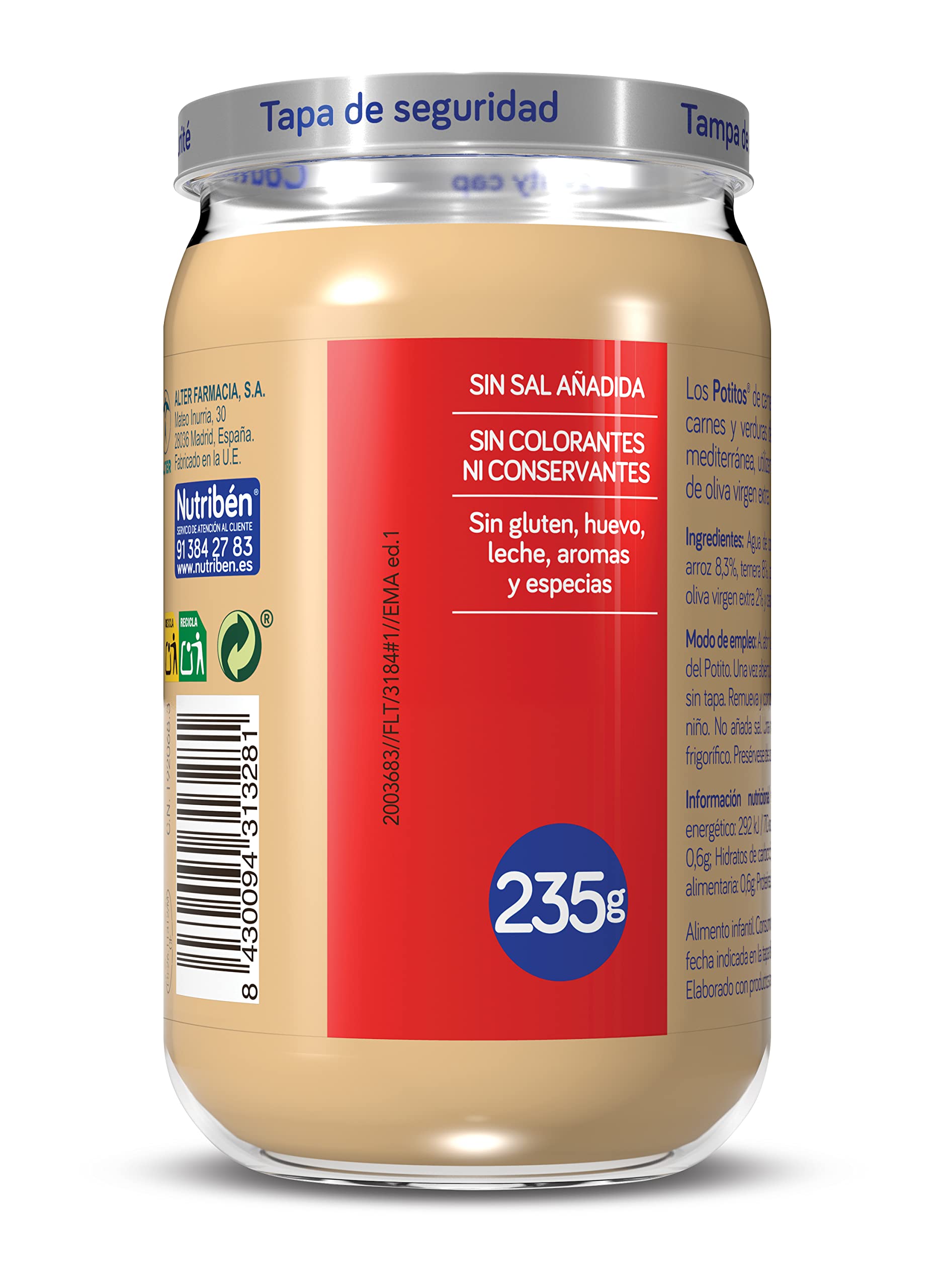 Nutribén Potitos De Ternera Con Judías Verdes Y Zanahoria Desde Los 6 Meses Sin Gluten, 235g