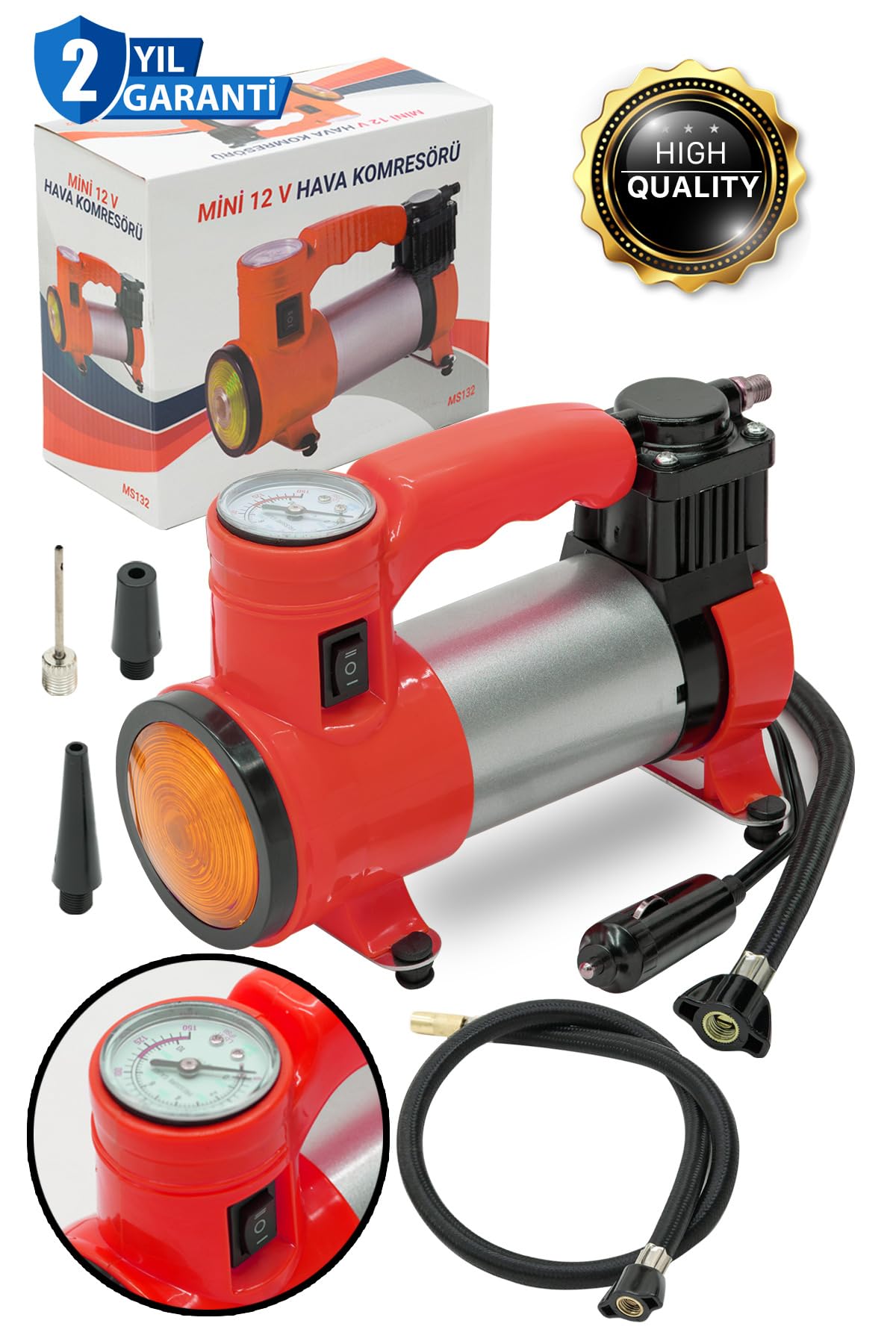 Pro Seri Çelik Gövde Pistonlu 12 V 100 Psi Dakikada 85 Lt Araç Araba Lastik Bot Şişirme Kompresörü