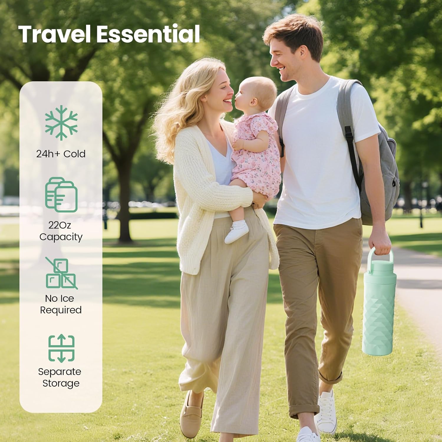 Mosthink 22oz Breast Milk Cooler Bottle, 360°Cooling Keeps Milk 24 Hours Fresh Portable Breastmilk Chiller with 2pcs Baby Storage Bottle for Travel & Outdoor Use, Breastfeeding Essentials - Image 2