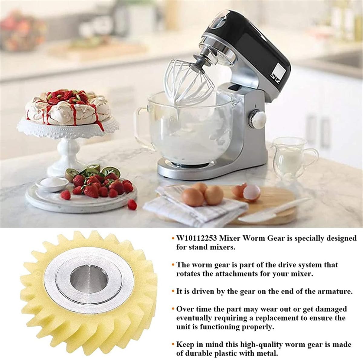 ABKR 6 Pezzi W10112253 Ingranaggio a Vite Senza fine for Mixer, Pezzo di Ricambio, Adatto for Mixer Kitchenaid, Whirlpool e Kitchenaid.