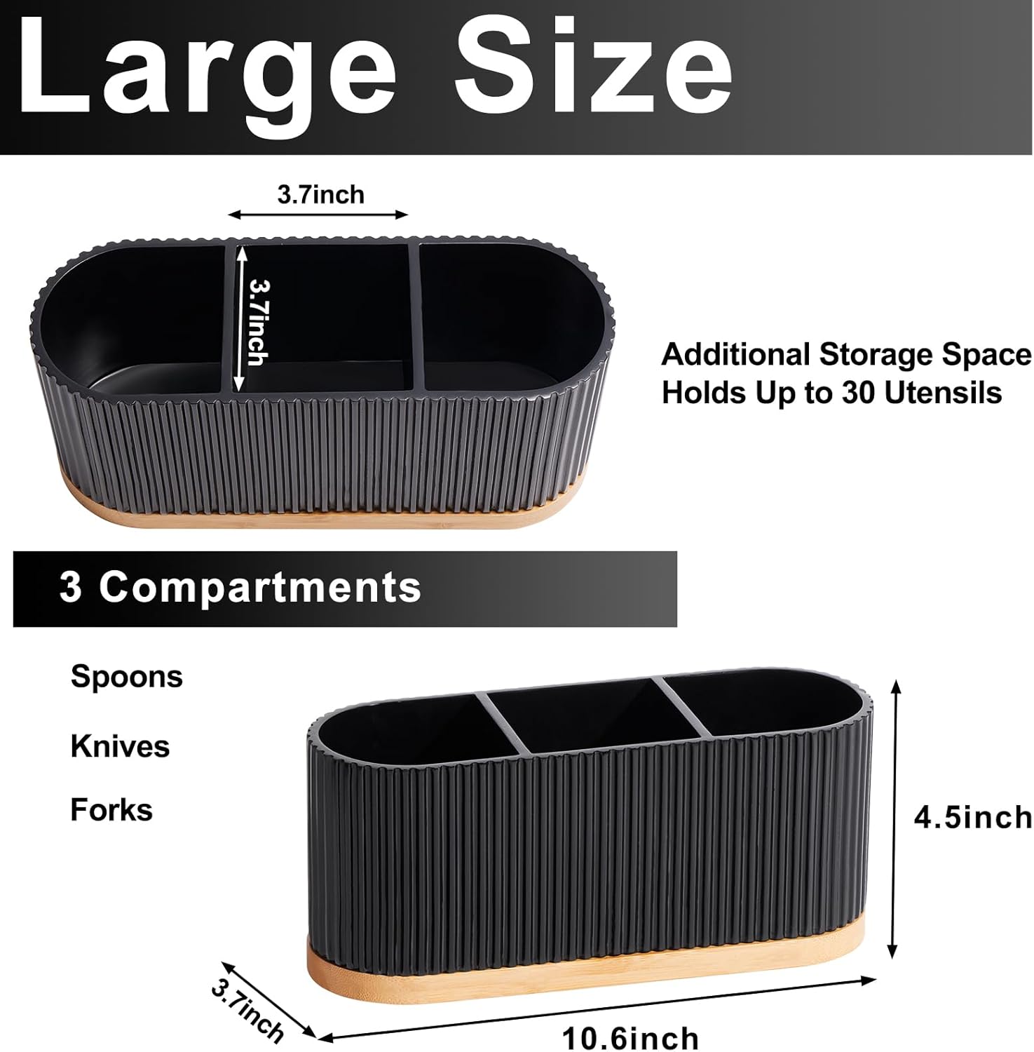 Countertop Silverware Holder, Silverware Caddy Organizer Holder for Forks, Spoons, Knives, Cutlery Caddy with 3 Compartments, Kitchen Utensil Holder for Party, Countertop, Black