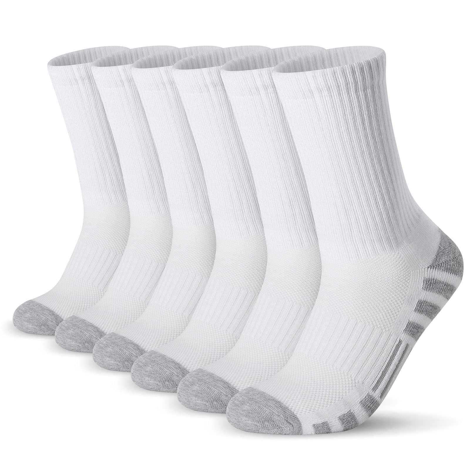 Photo 1 of Airacker Athletic Socks Sport Running Calf Socks Performance Cushioned Breathable Crew Socks for Men Women(6 Pairs) 9-12 White