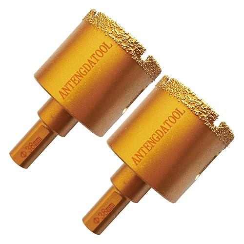 Antengdatool - Juego de sierras de agujero para azulejos secos de 1-12 pulgadas, 2 brocas de diamante de 1.496in para ladrillos de piedra de mármol Antengdatool - Juego de sierras de agujero para azulejos secos de 1-12 pulgadas, 2 brocas de diamante de 1.496in para ladrillos de piedra de mármol