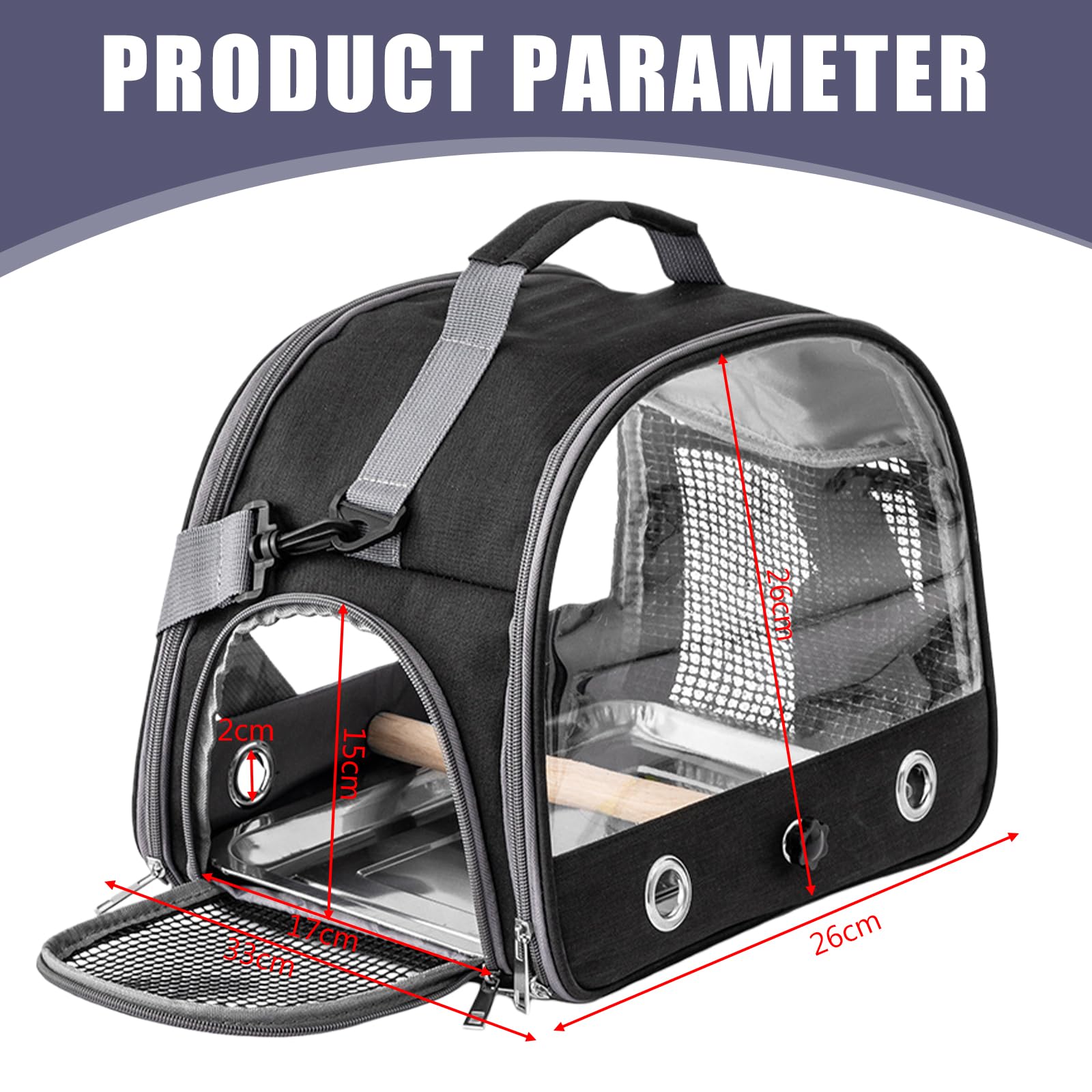Sac de transport pour oiseaux avec plateau en acier inoxydable et perche, boîte de transport pour oiseaux, perméable à l'air, pour perruches, perruches, petits animaux, boîte de transport pour oiseaux