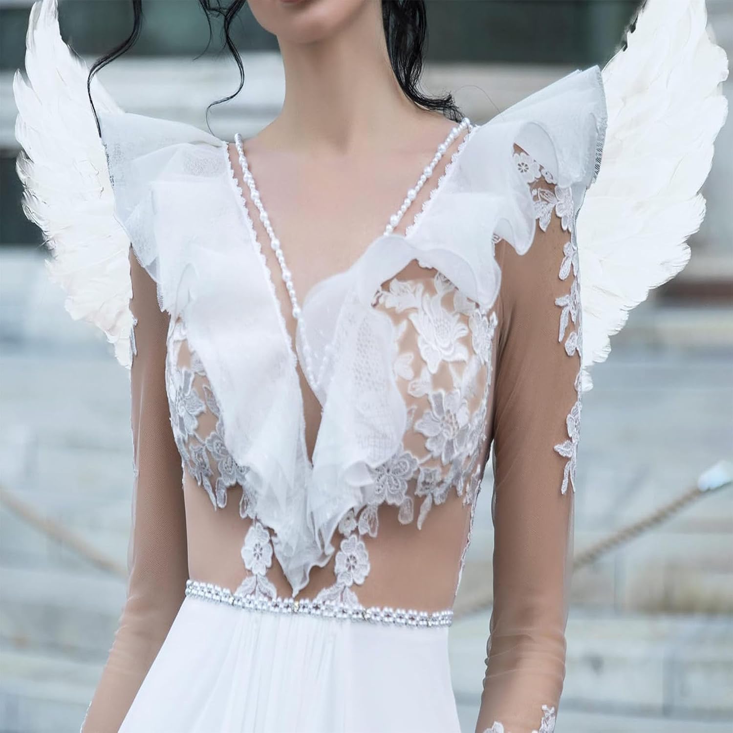 Angel Wings Costume Accessories-Feather Wings with Halo Headband Set for Adults, Lightweight Adjustable Fairy Wings,Cosplay