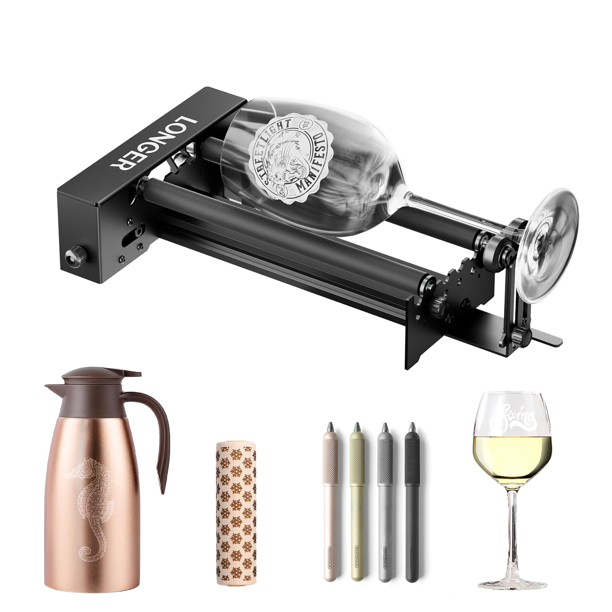 Longer Rotary Modul für Lasergraviermaschine, Rotary Roller mit 360° Rotation und Y-Achse für Zylindergravur, Gläser, Becher und Flaschen, kompatibel mit 97% der Lasergravierer