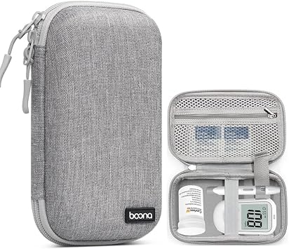 Small Protective Hard Shell Diabetic Supplies Travel Case Testing Kit Organizer for Glucose Meter, Test Strips, Lancing Device, Lancets, Blood Sugar Monitoring System, Diabetes Supplies Bag Gray