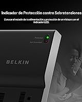 Vista 7 de Belkin - Protector de sobretensiones de 8 salidas con 8 tomas de corriente alterna y enchufe plano de 8 pies, cable de extensión resistente de alta