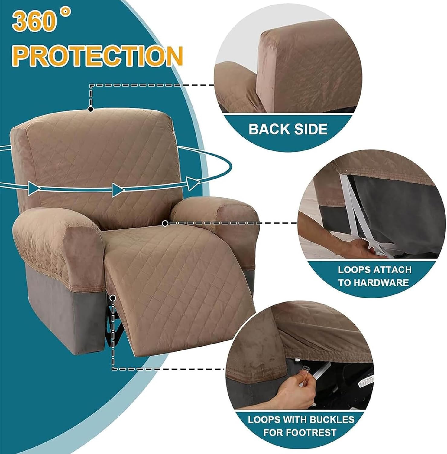 N/A 1 Seater Reclining Chair Cover, Quilted Recliner Sofa Covers Recliner Cover, Armchair Slipcover Protector for Pets Leather Sofa Couch,C,27~29in