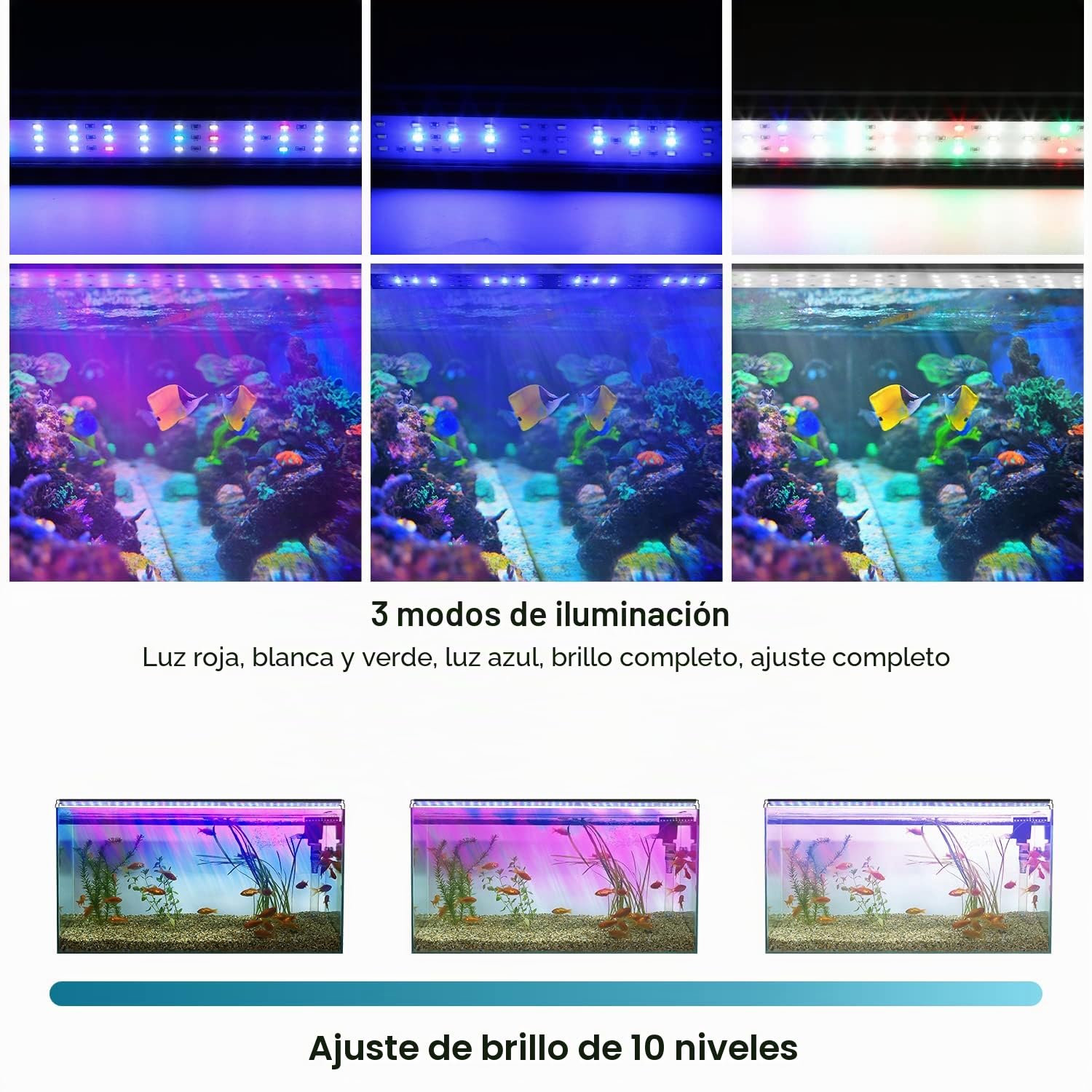 Iluminación LED Acuario, 28W Regulable RGB Luz Acuario con Temporizador para 65cm -90cm Acuario, Lámpara Acuario Pecera Planta de Peces con Soporte Ajustable
