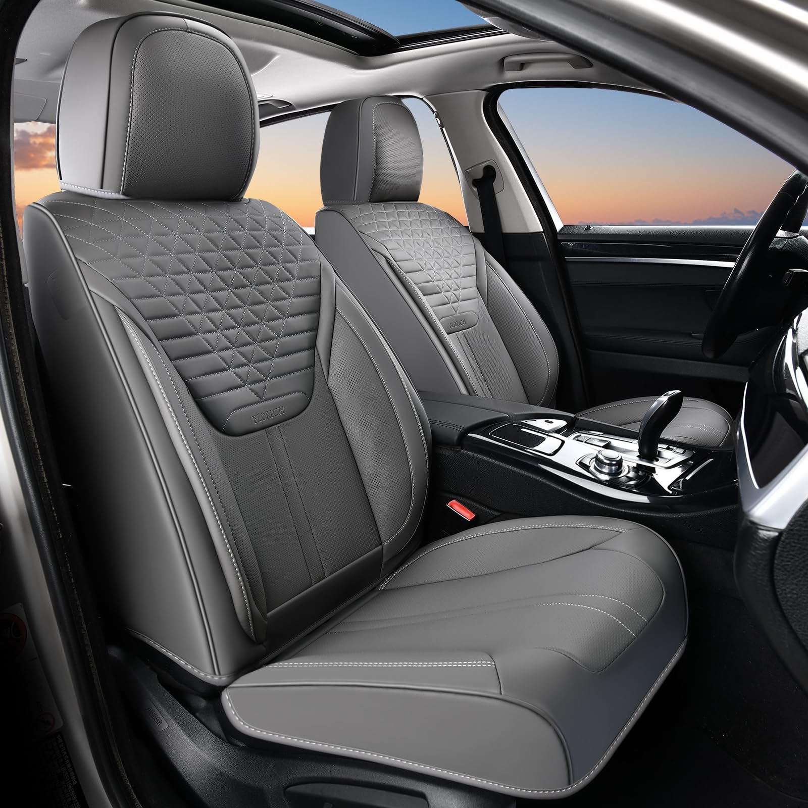Car Seat Covers for Front Seats, Universal Seat Cushion 2 Seats, Car Seat Protector Waterproof, Premium Leather Automotive Seat Covers for Most Cars, Sedans, SUVs, and Trucks-Gray