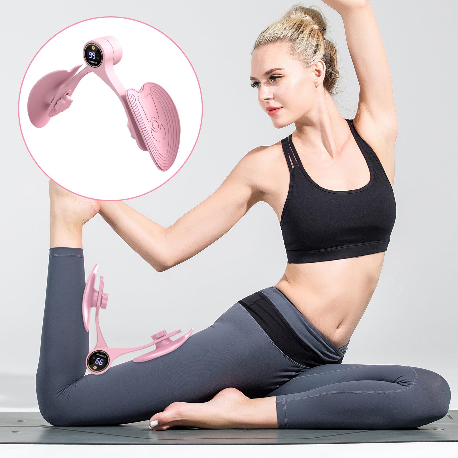 Rafforzatore per pavimento pelvico da donna con rotazione a 360 gradi, riparazione muscolare per cosce, display display per allenamento del tonico della coscia, tonificante interno coscia e pavimento