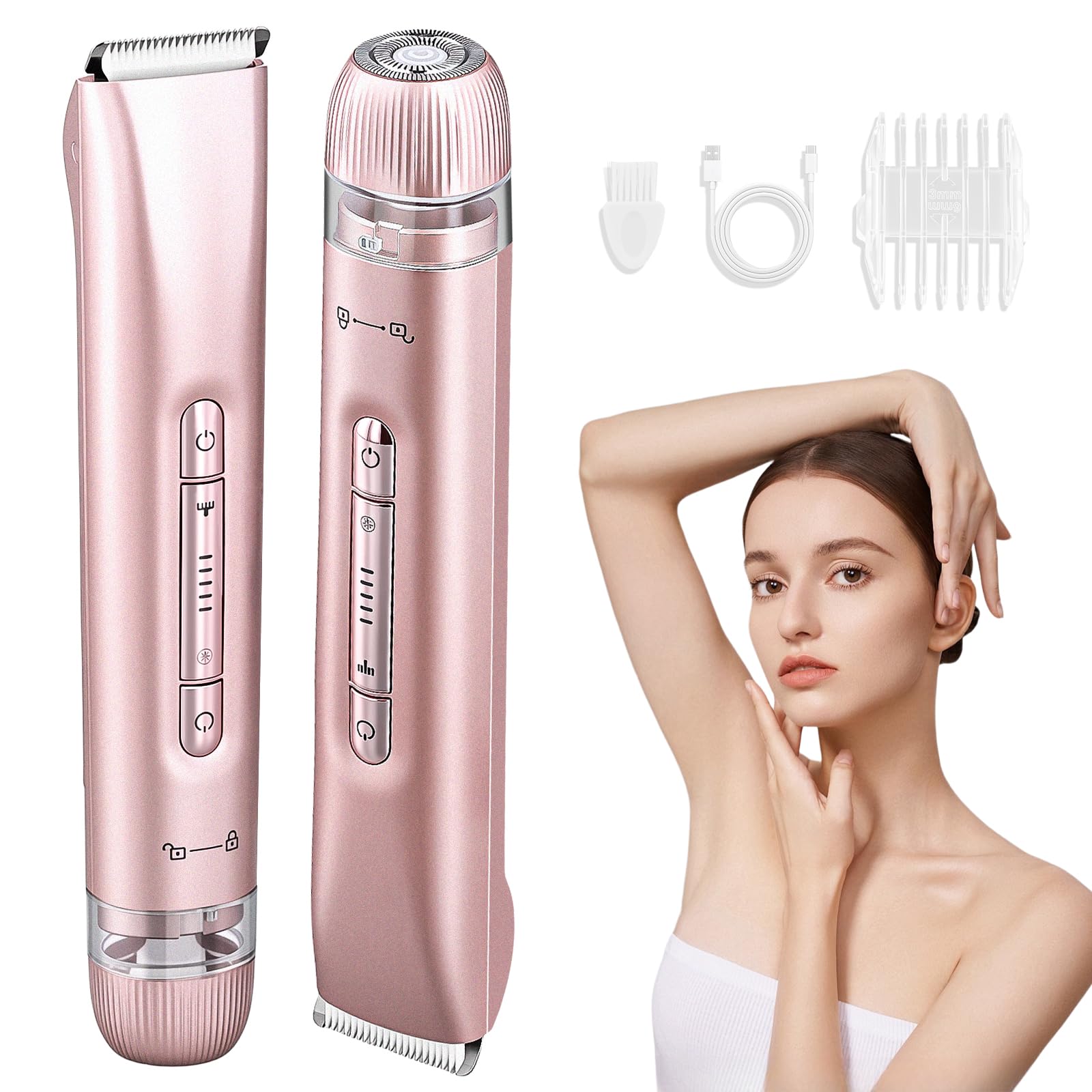 Afeitadora Mujer, 2 en 1 Afeitadora Eléctrica para Mujer, Rasuradora Mujer Zona Intima, Profesional Recortadora Corporal Mujer Impermeable IPX7 para Pierna, Brazo, Uso Húmedo y Seco