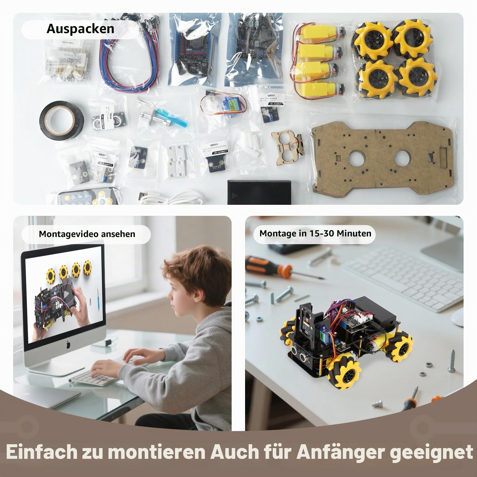 ACEBOTT Roboter Spielzeug für Kinder, Roboter Kinder mit 3-MP-Kamera, kompatibel mit Arduino und Scratch, App und Fernbedienung, Geschenk für Jungen, Mädchen, Jugendliche und Erwachsene