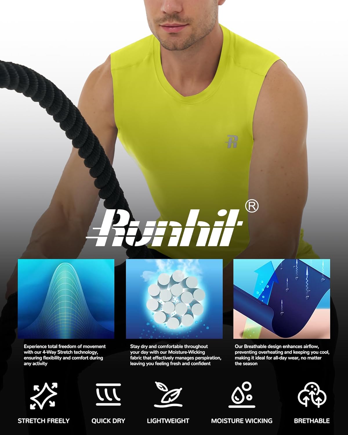 Runhit Mens Sleeveless Compression Shirt Workout Muscle Tank Top Quick Dry Athletic Base Layer Undershirt for Basketball - Image 5